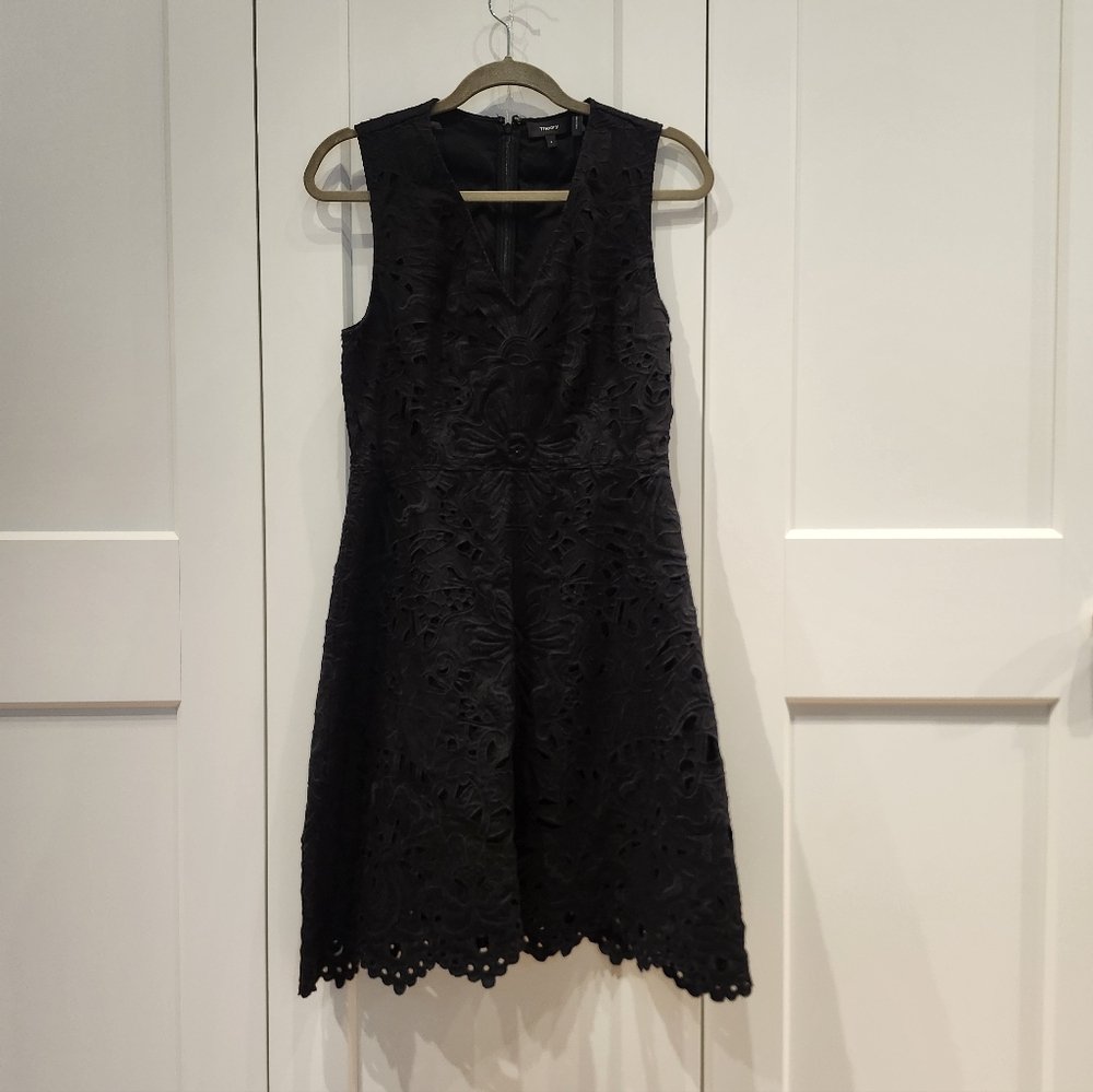 Theory Black Eyelet Midi Dress